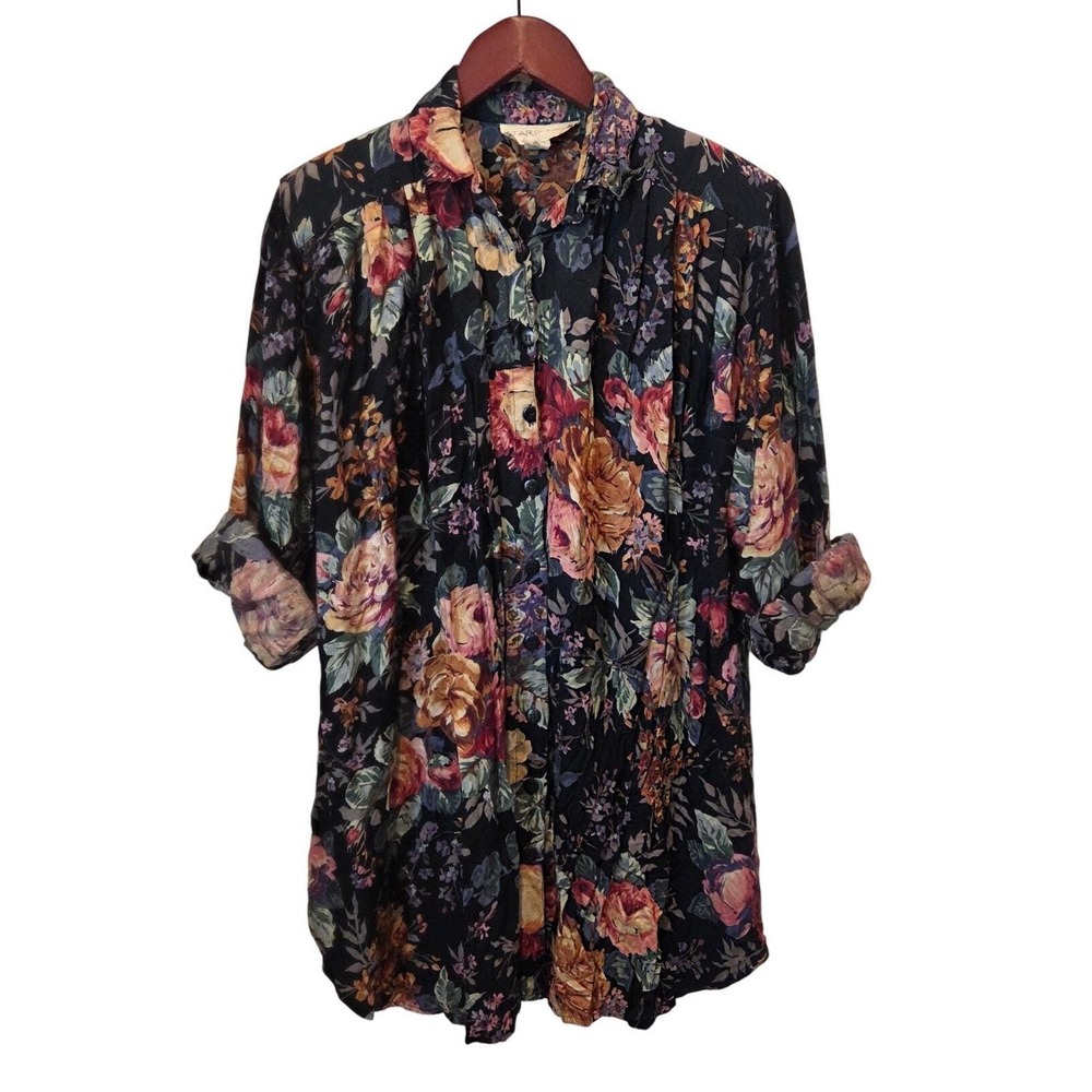 Vintage Star of India Womens Rayon Floral Button Up‎ Boho Tunic Size Medium